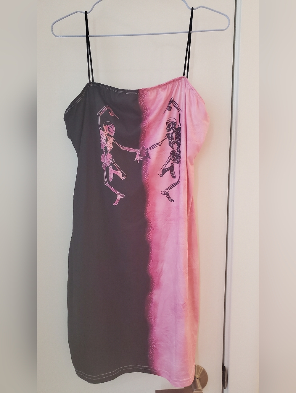 Shein $3/25 Pink Black Split Skeleton Dancing Strappy Dress Halloween Size L - Picture 2 of 3